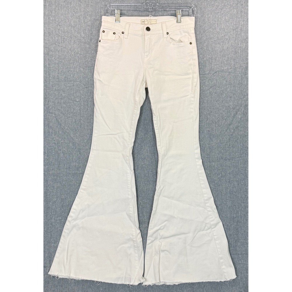 Free People We The Free Just Float on Flare Jeans White Bell Bottom Sz 27 Boho